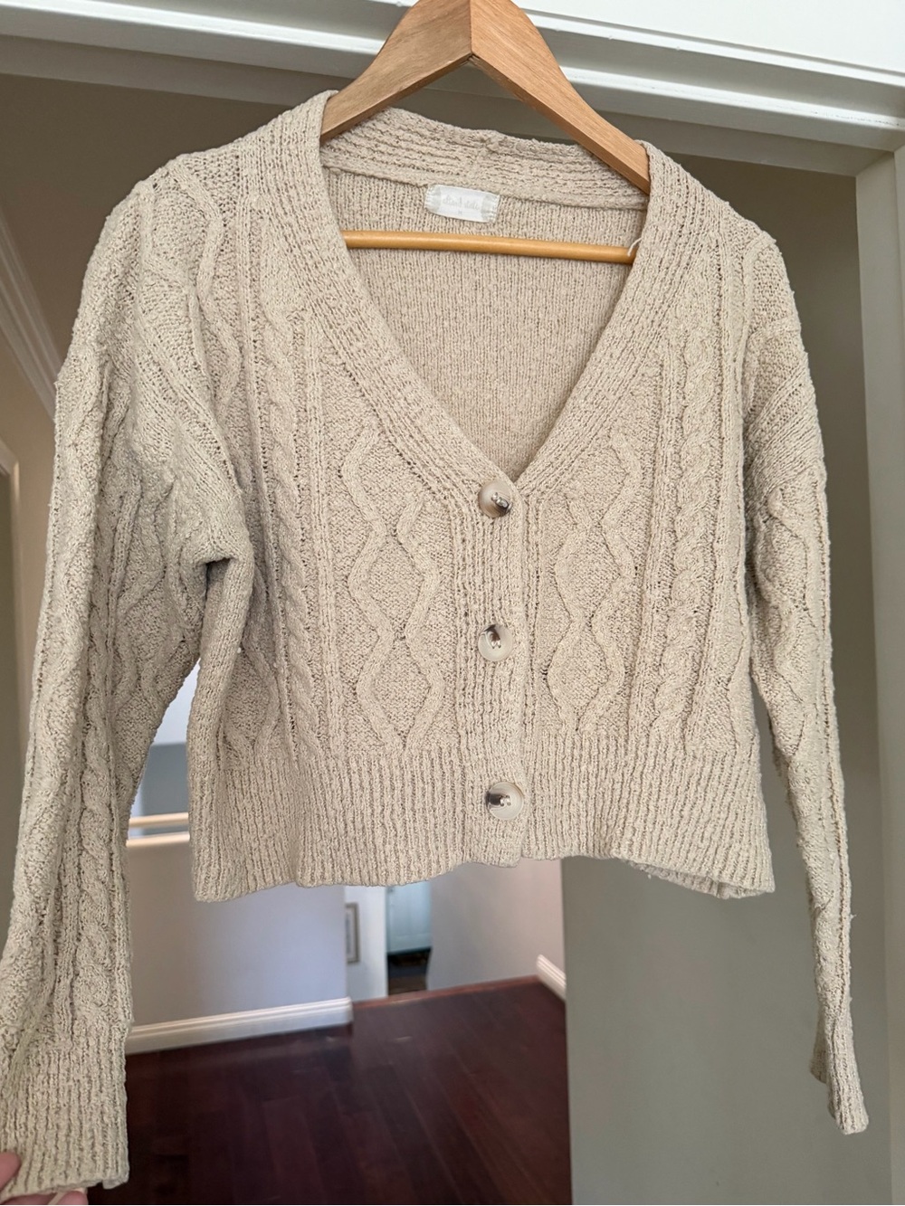 Altar’d State Cable Knit V-Neck Button Cardigan semi-cropped Sweater